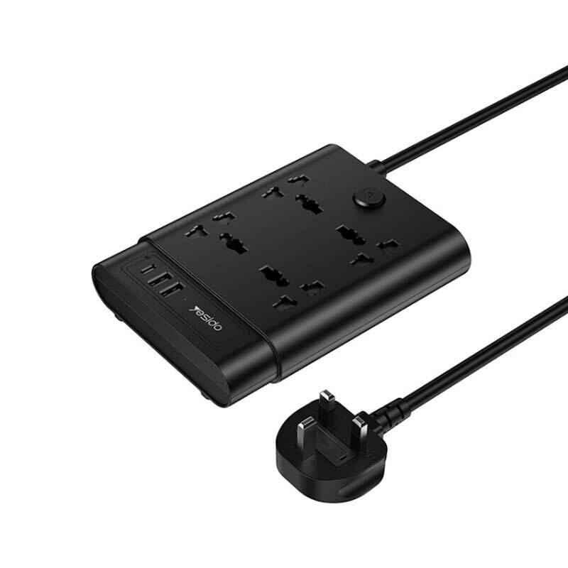 چند راهی 4 خانه برق یسیدو MC11 با کابل 2 متری + شارژر USB و Type-C