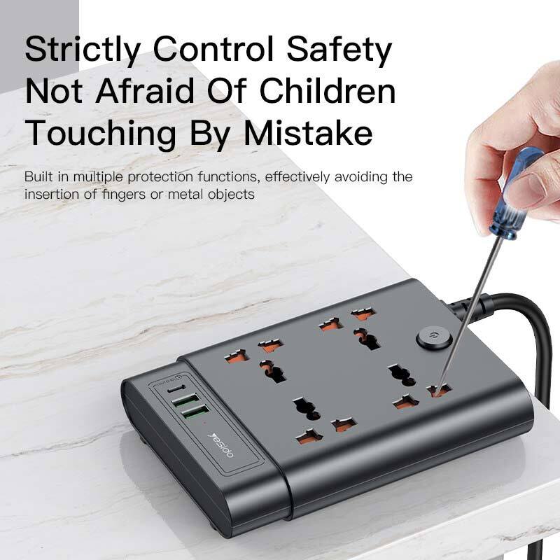 چند راهی 4 خانه برق یسیدو MC11 با کابل 2 متری + شارژر USB و Type-C