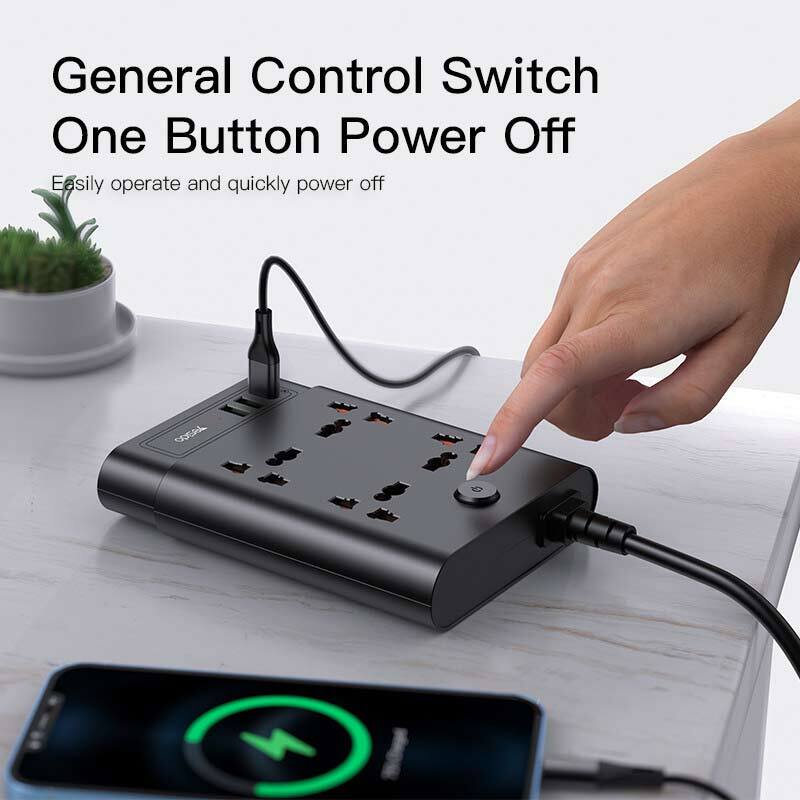 چند راهی 4 خانه برق یسیدو MC11 با کابل 2 متری + شارژر USB و Type-C