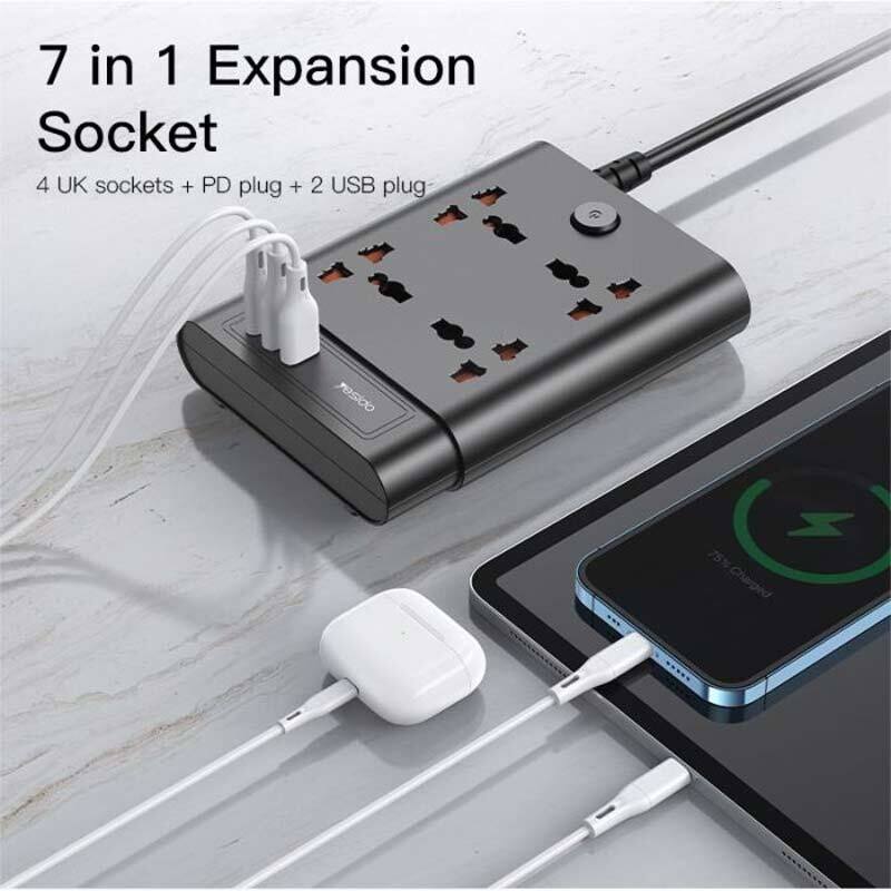 چند راهی 4 خانه یسیدو MC11 با کابل 2 متری + شارژر USB و Type-C