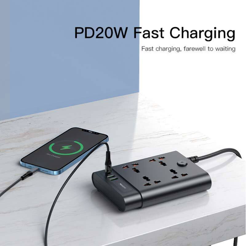 چند راهی 4 خانه برق یسیدو MC11 با کابل 2 متری + شارژر USB و Type-C