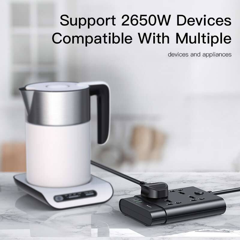 چند راهی 4 خانه برق یسیدو MC11 با کابل 2 متری + شارژر USB و Type-C