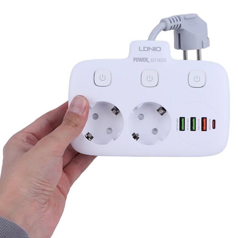 چند راهی 2 خانه برق ارت دار الدینیو SE2435 + شارژر USB و Type-C