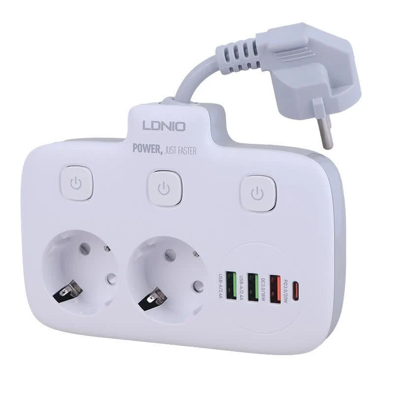 چند راهی 2 خانه ارت دار الدینیو SE2435 + شارژر USB و Type-C