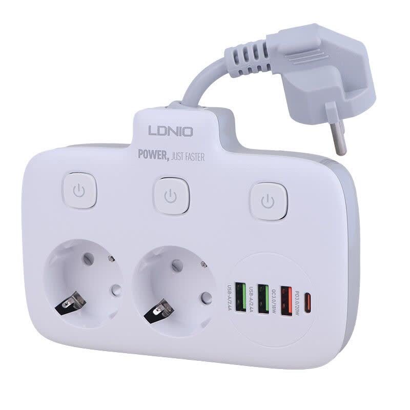 چند راهی 2 خانه برق ارت دار الدینیو SE2435 + شارژر USB و Type-C