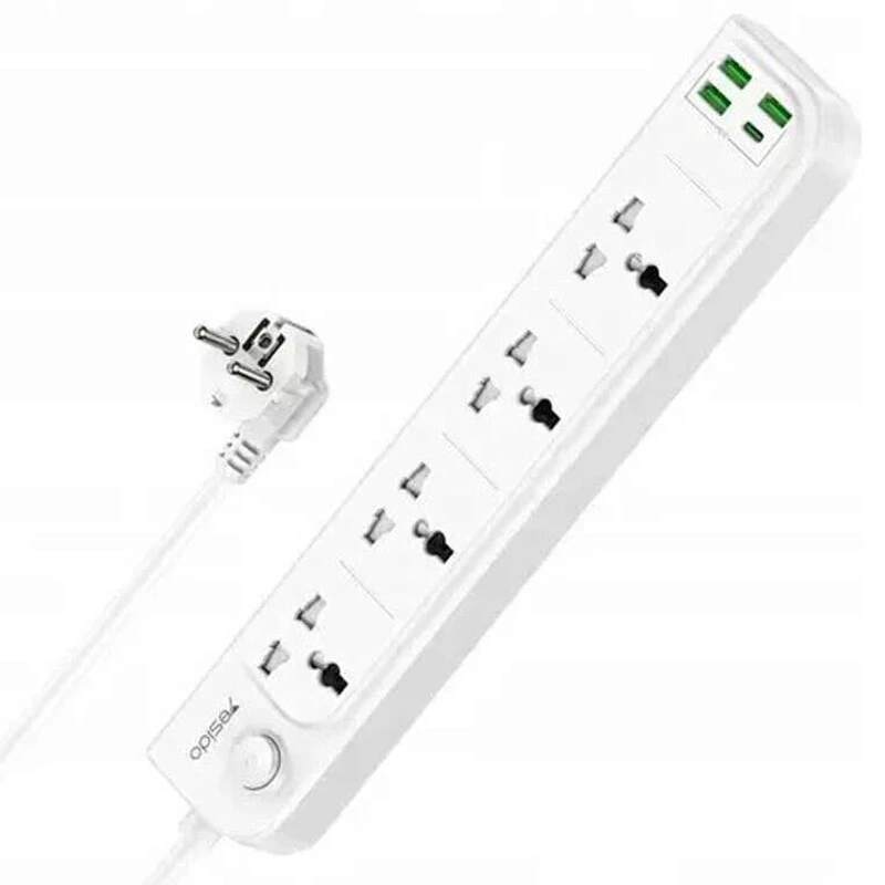 چند راهی 4 خانه یسیدو MC20 با کابل 2 متری + شارژر USB و Type-C