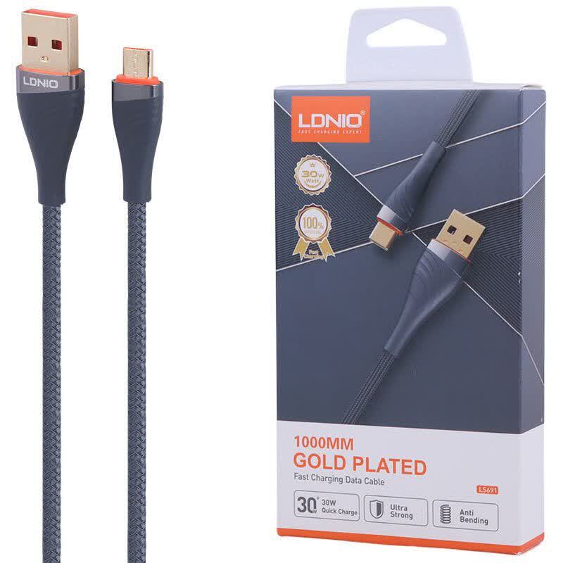 کابل میکرو یو اس بی فست شارژ 30 وات الدینیو LS691 طول 1 متر