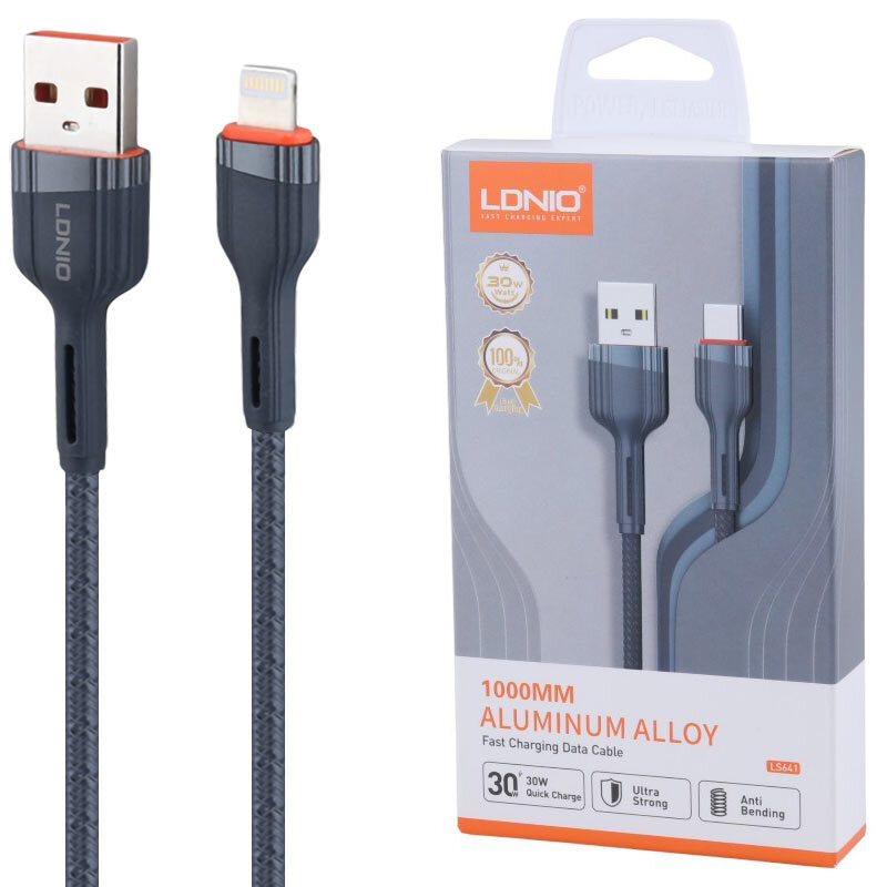 کابل لایتنینگ فست شارژ 30 وات الدینیو LS641 طول 1 متر