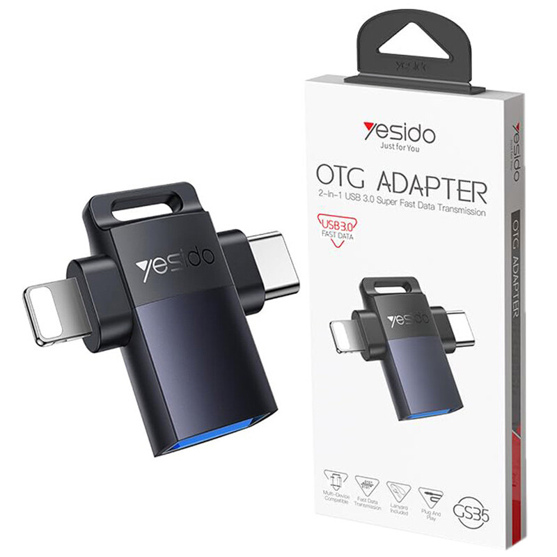 تبدیل USB3.0 OTG به تایپ سی / لایتنینگ یسیدو GS35