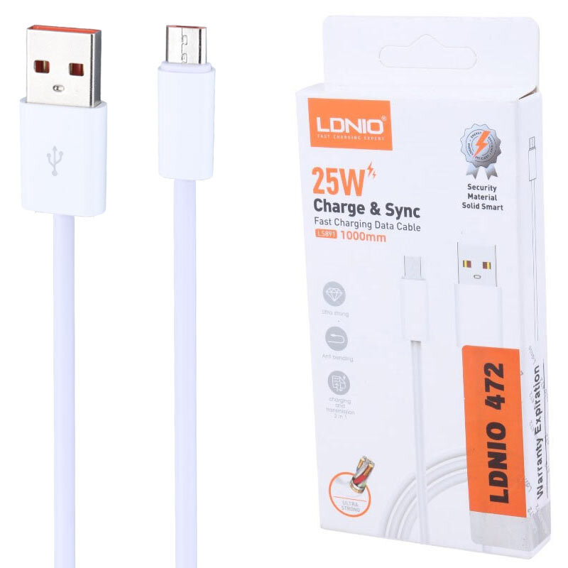کابل میکرو یو اس بی فست شارژ 25 وات الدینیو LS891 طول 1 متر
