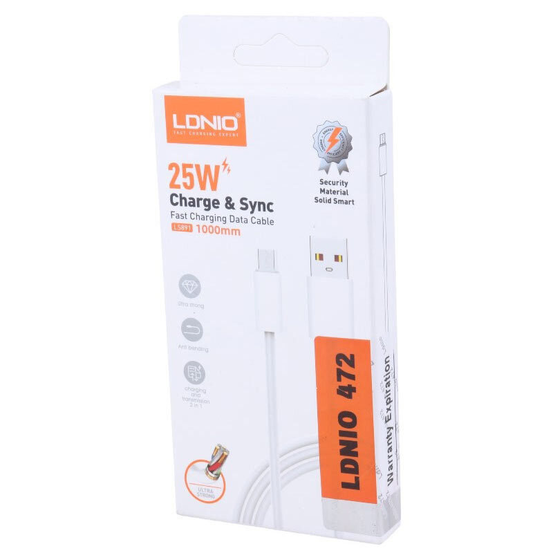 کابل میکرو یو اس بی فست شارژ 25 وات الدینیو LS891 طول 1 متر