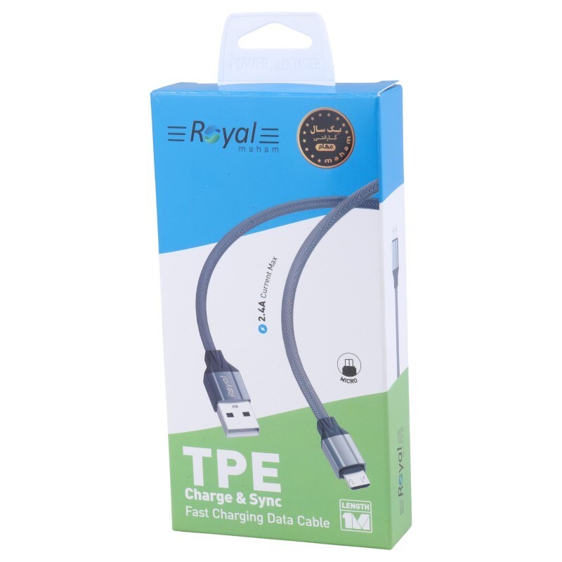 کابل میکرو یو اس بی فست شارژ 2.4 آمپر رویال RCS-118 طول 1 متر
