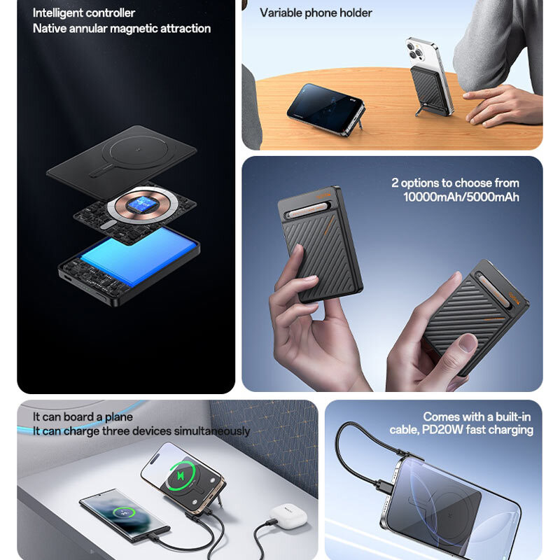 پاور بانک بی سیم فست شارژ یسیدو YP77 PD 20W ظرفیت 5000 میلی آمپر ساعت