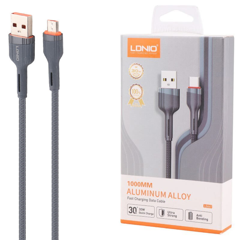 کابل میکرو یو اس بی فست شارژ 30 وات الدینیو LS641 طول 1 متر