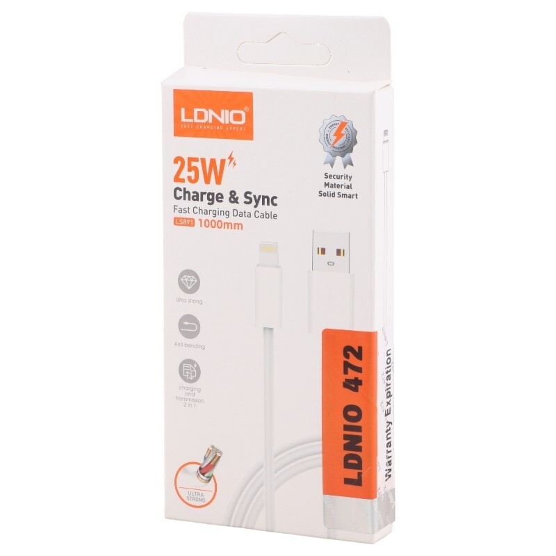 کابل لایتنینگ فست شارژ 25 وات الدینیو LS891 طول 1 متر