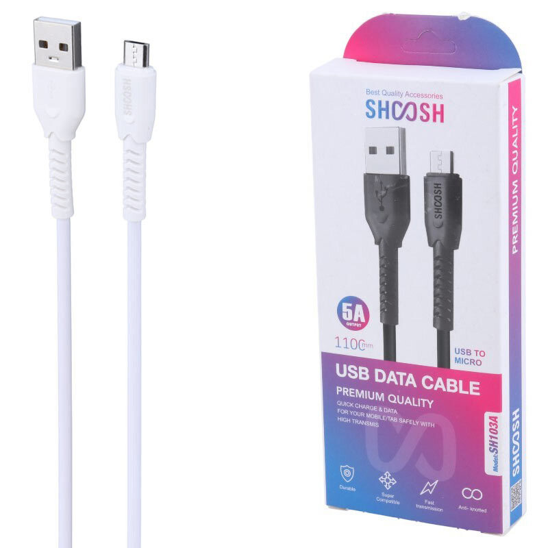 کابل میکرو یو اس بی فست شارژ Shoosh SH103A 5A 1.1m