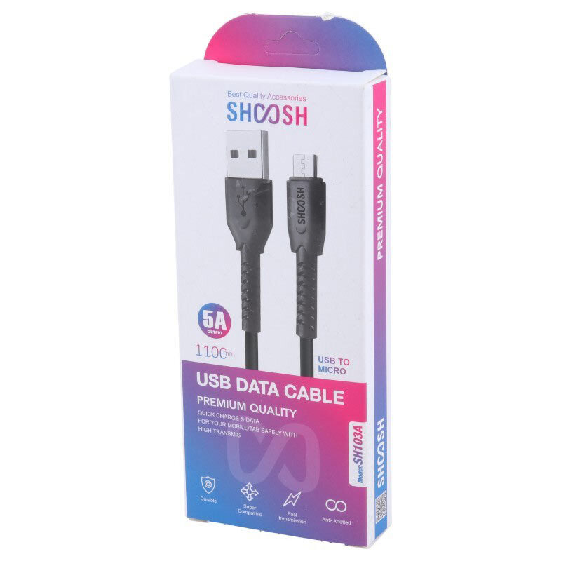 کابل میکرو یو اس بی فست شارژ Shoosh SH103A 5A 1.1m