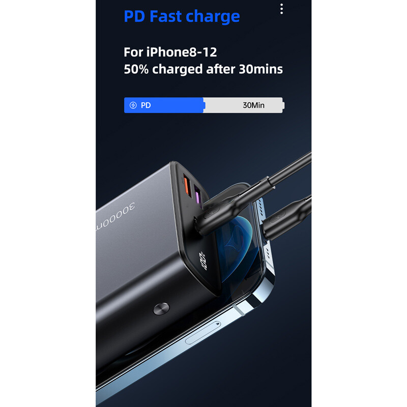 پاور بانک فست شارژ یوسامز US-CM QC3.0 PD 65W ظرفیت 30000 میلی آمپر ساعت