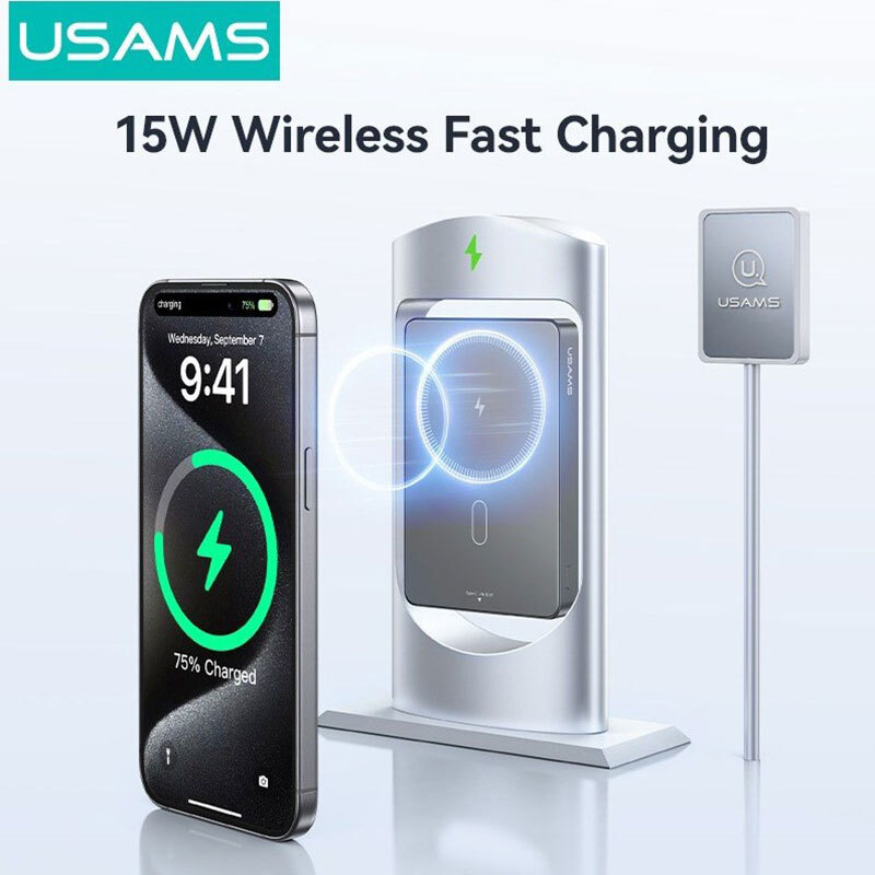 پاور بانک بی سیم فست شارژ یوسامز CD242 QC3.0 PD 20W ظرفیت 10000 میلی آمپر ساعت