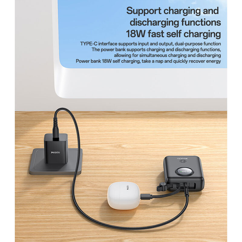 پاور بانک فست شارژ یسیدو YP64 PD QC 22.5W ظرفیت 10000 میلی آمپر ساعت