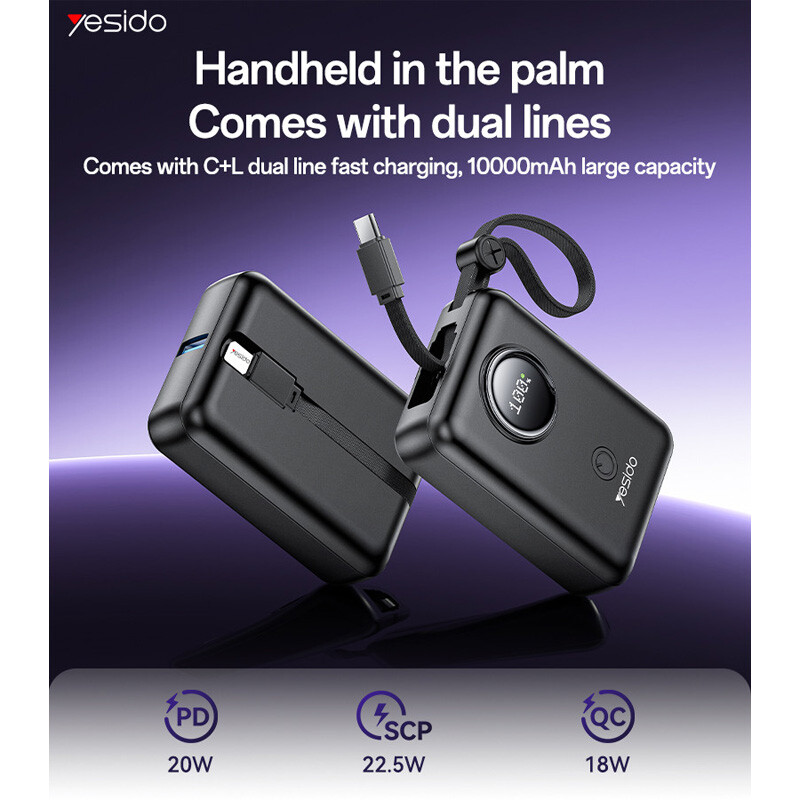 پاور بانک فست شارژ یسیدو YP64 PD QC 22.5W ظرفیت 10000 میلی آمپر ساعت
