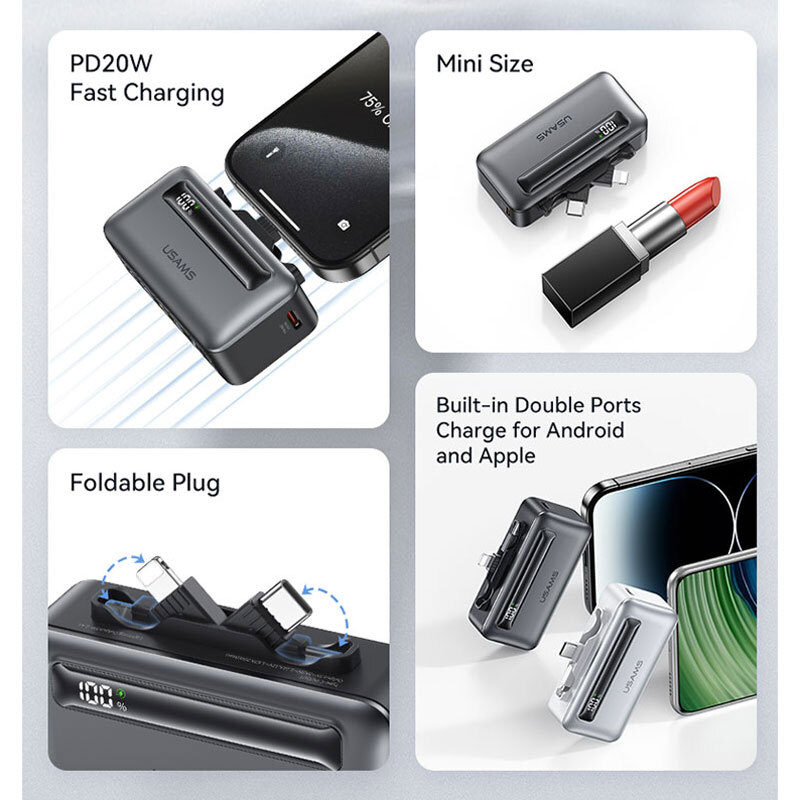 پاور بانک فست شارژ یوسامز CD233 PD 20W ظرفیت 4500 میلی آمپر ساعت