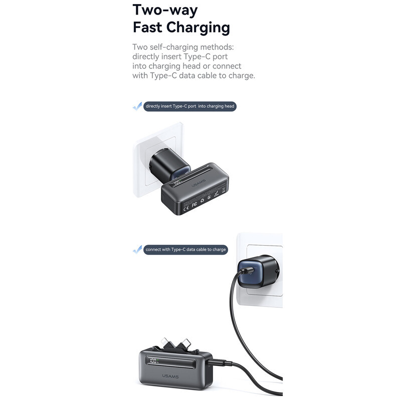 پاور بانک فست شارژ یوسامز CD233 PD 20W ظرفیت 4500 میلی آمپر ساعت