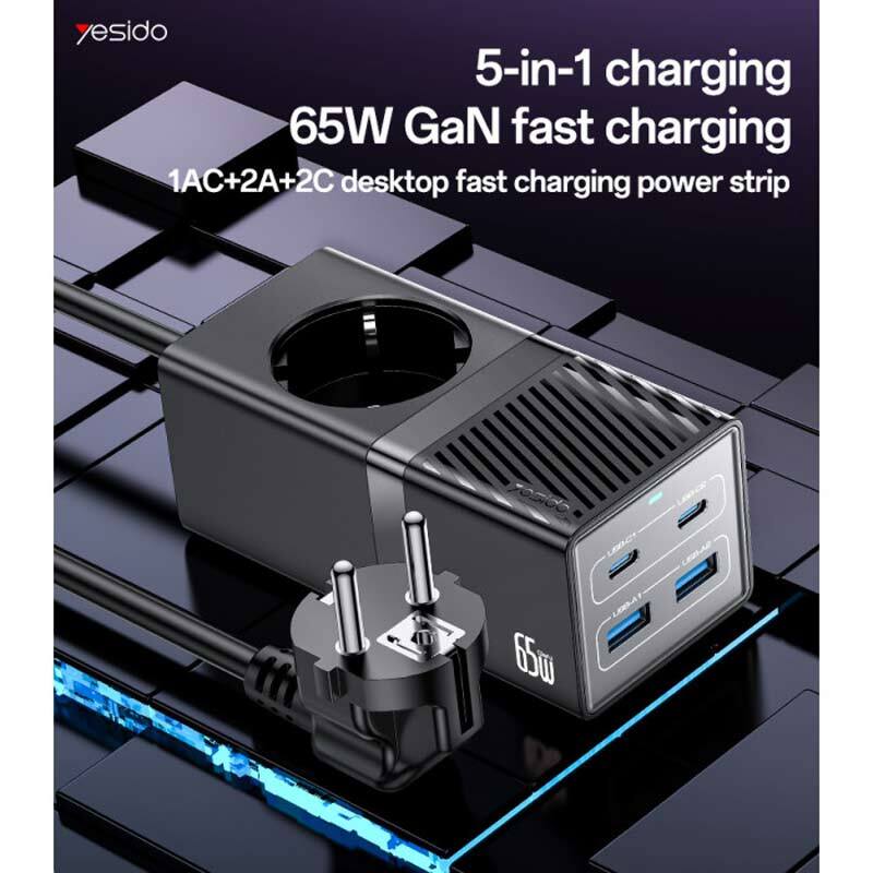 چند راهی 1 خانه برق یسیدو Yesido MC36 با کابل 1.5 متری + شارژر USB و Type-C