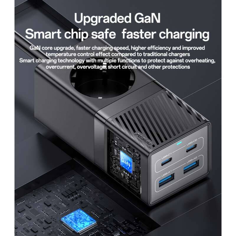 چند راهی 1 خانه برق یسیدو Yesido MC36 با کابل 1.5 متری + شارژر USB و Type-C