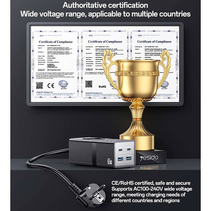 چند راهی 1 خانه برق یسیدو Yesido MC36 با کابل 1.5 متری + شارژر USB و Type-C