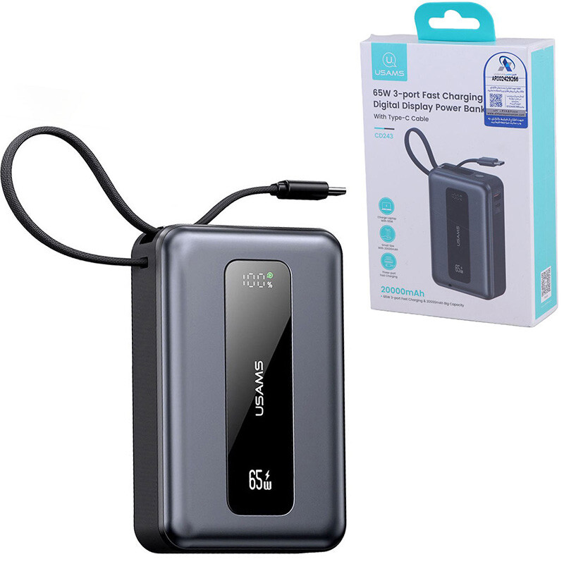 پاور بانک فست شارژ یوسامز CD243 QC3.0 PD 65W ظرفیت 20000 میلی آمپر ساعت