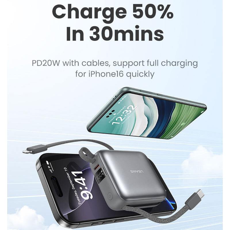 پاور بانک فست شارژ یوسامز CD240 QC3.0 PD 20W ظرفیت 10000 میلی آمپر ساعت