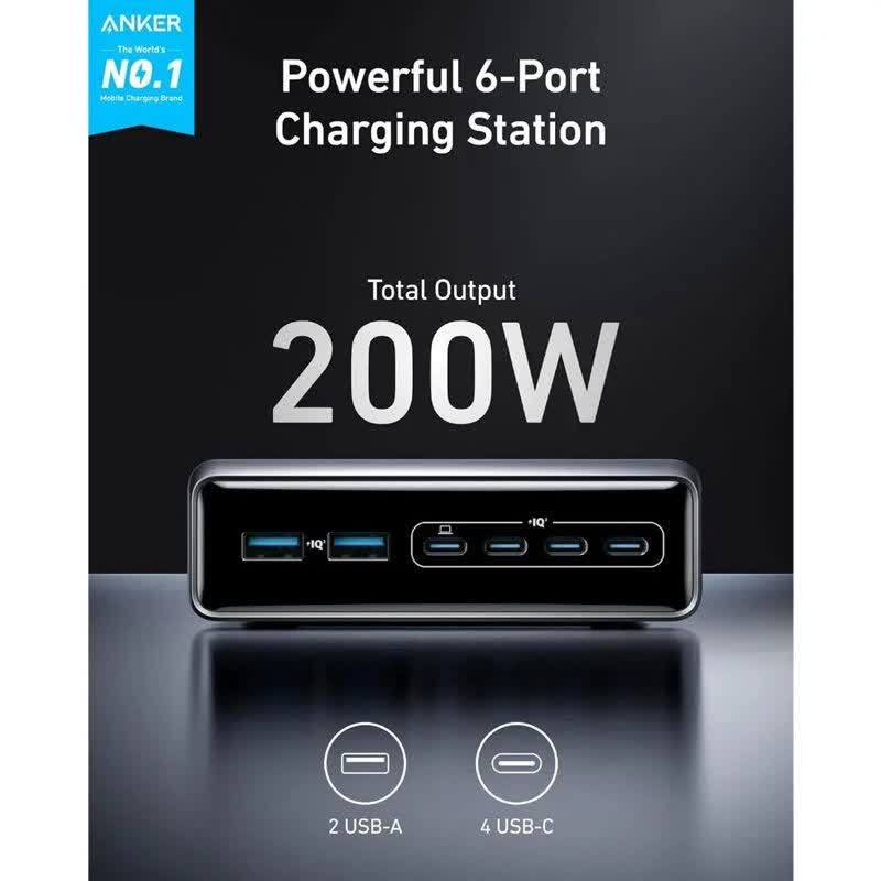 شارژر رومیزی فست شارژ 6 پورت Anker Prime A2683 GaN PD 100W