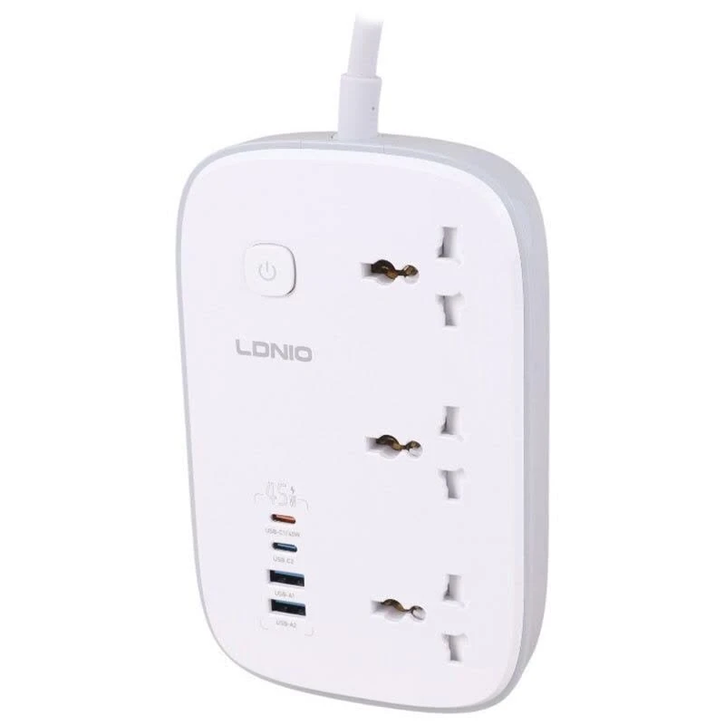 چند راهی 3 خانه ارت دار الدینیو SC6 با کابل 2 متری + شارژر USB و Type-C