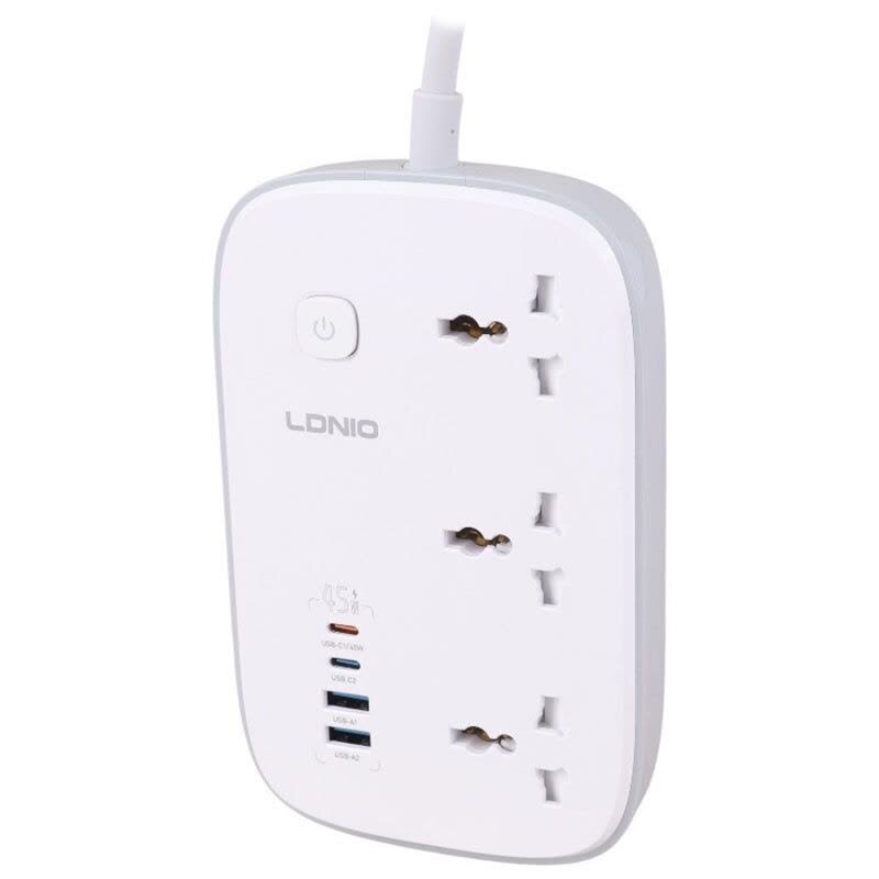 چند راهی 3 خانه برق ارت دار الدینیو SC6 با کابل 2 متری + شارژر USB و Type-C