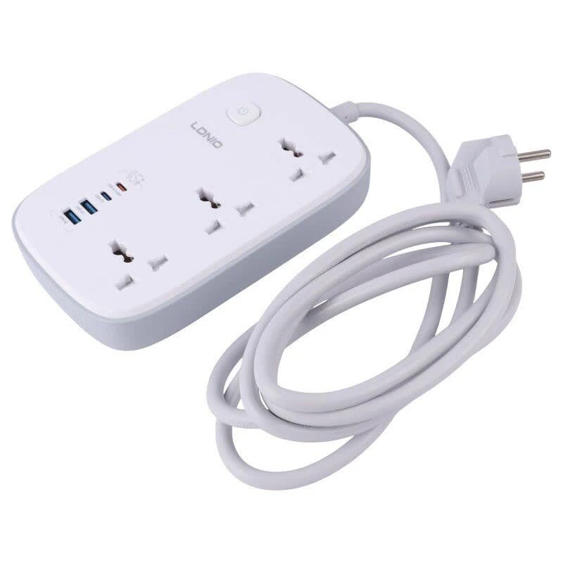 چند راهی 3 خانه ارت دار الدینیو SC6 با کابل 2 متری + شارژر USB و Type-C