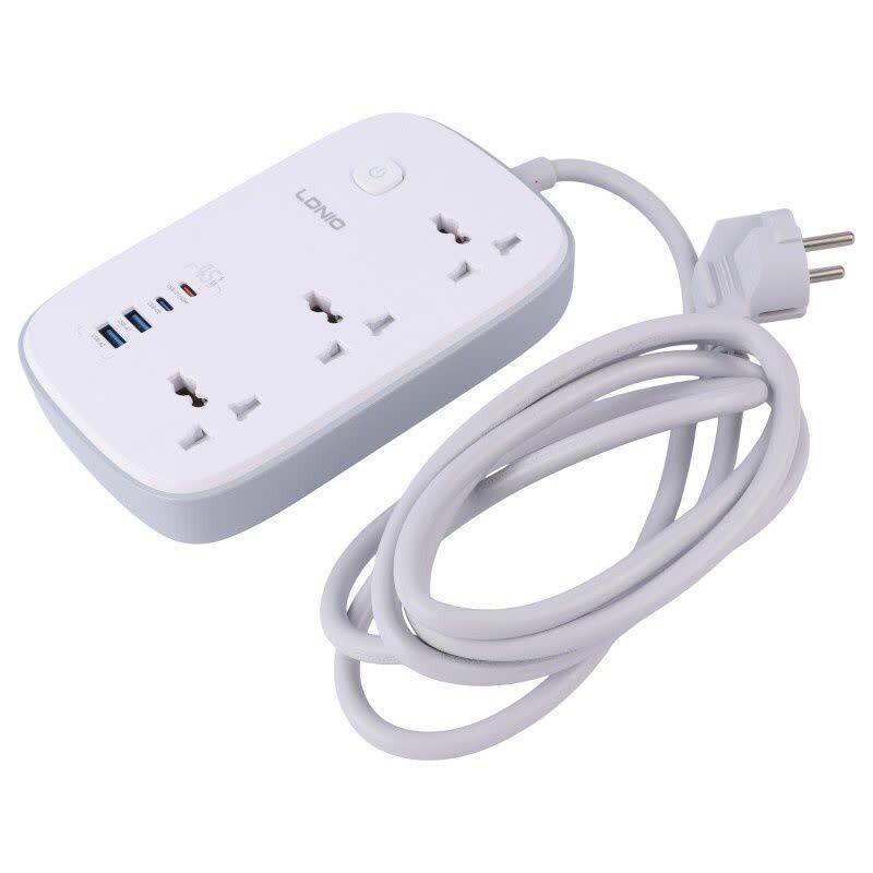 چند راهی 3 خانه برق ارت دار الدینیو SC6 با کابل 2 متری + شارژر USB و Type-C