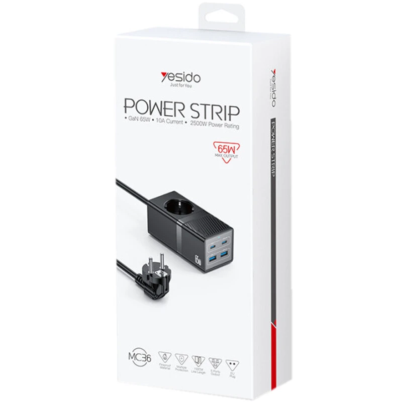 چند راهی 1 خانه برق یسیدو Yesido MC36 با کابل 1.5 متری + شارژر USB و Type-C