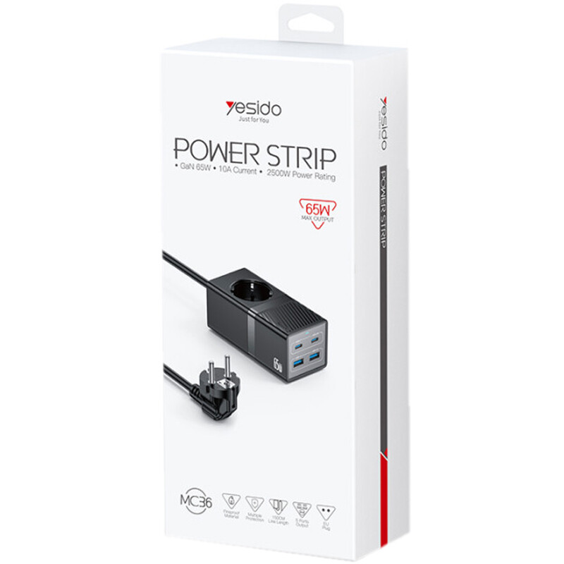 چند راهی 1 خانه برق یسیدو Yesido MC36 با کابل 1.5 متری + شارژر USB و Type-C
