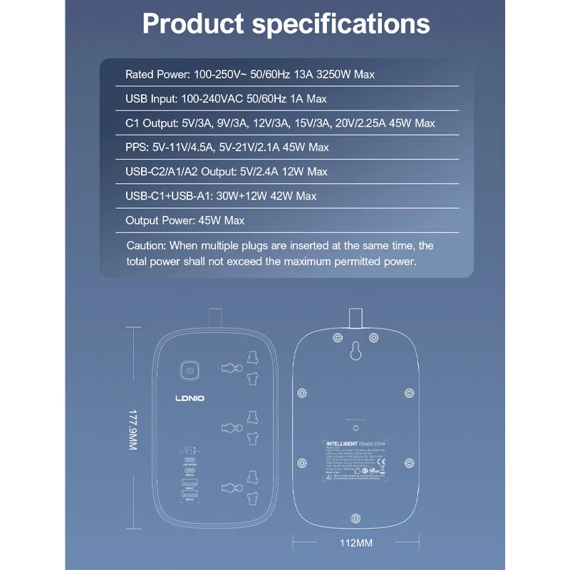 چند راهی 3 خانه ارت دار الدینیو SC6 با کابل 2 متری + شارژر USB و Type-C