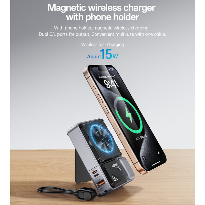 شارژر دیواری و پاور بانک بی سیم فست شارژ یسیدو YP89 PD 22.5W ظرفیت 10000 میلی آمپر ساعت