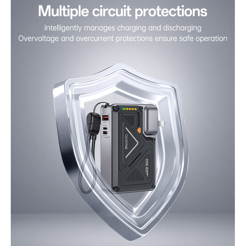 شارژر دیواری و پاور بانک بی سیم فست شارژ یسیدو YP89 PD 22.5W ظرفیت 10000 میلی آمپر ساعت