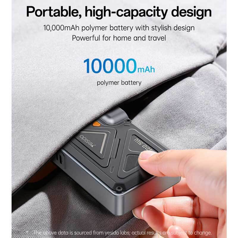 شارژر دیواری و پاور بانک بی سیم فست شارژ یسیدو YP89 PD 22.5W ظرفیت 10000 میلی آمپر ساعت