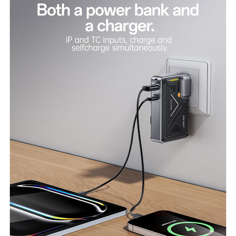 شارژر دیواری و پاور بانک بی سیم فست شارژ یسیدو YP89 PD 22.5W ظرفیت 10000 میلی آمپر ساعت