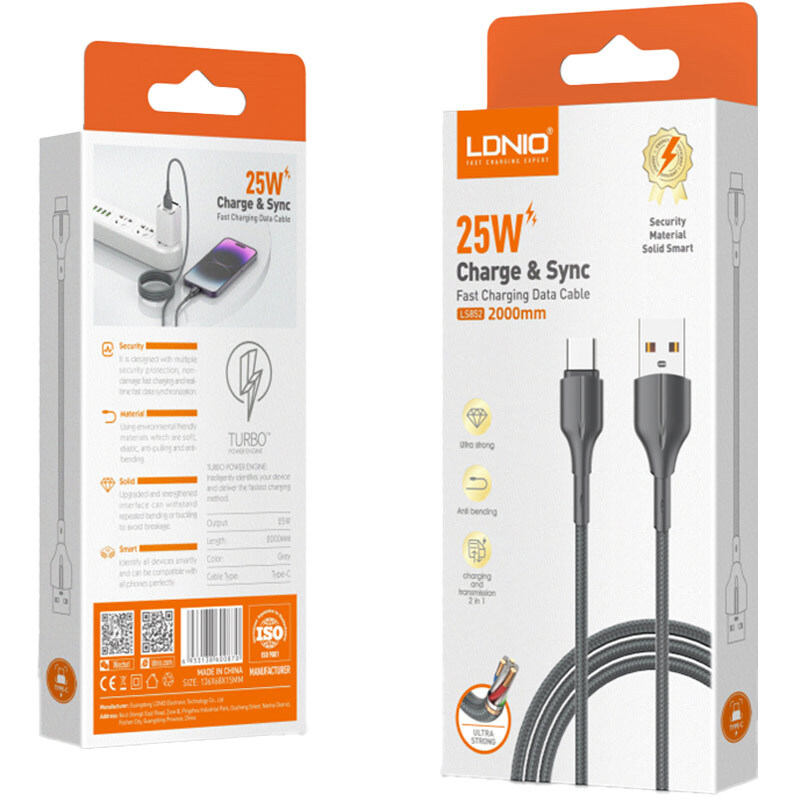 کابل تایپ سی فست شارژ 25 وات الدینیو LS851 طول 1 متر