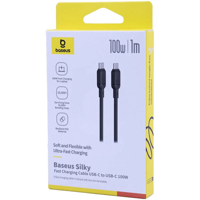 کابل دو سر تایپ سی فست شارژ 100 وات باسئوس Silky P10377704213 طول 1 متر