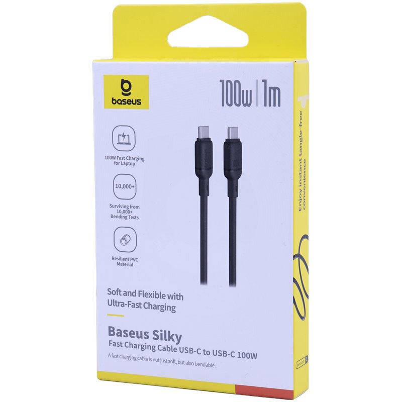کابل دو سر تایپ سی فست شارژ 100 وات باسئوس Silky P10377704213 طول 1 متر