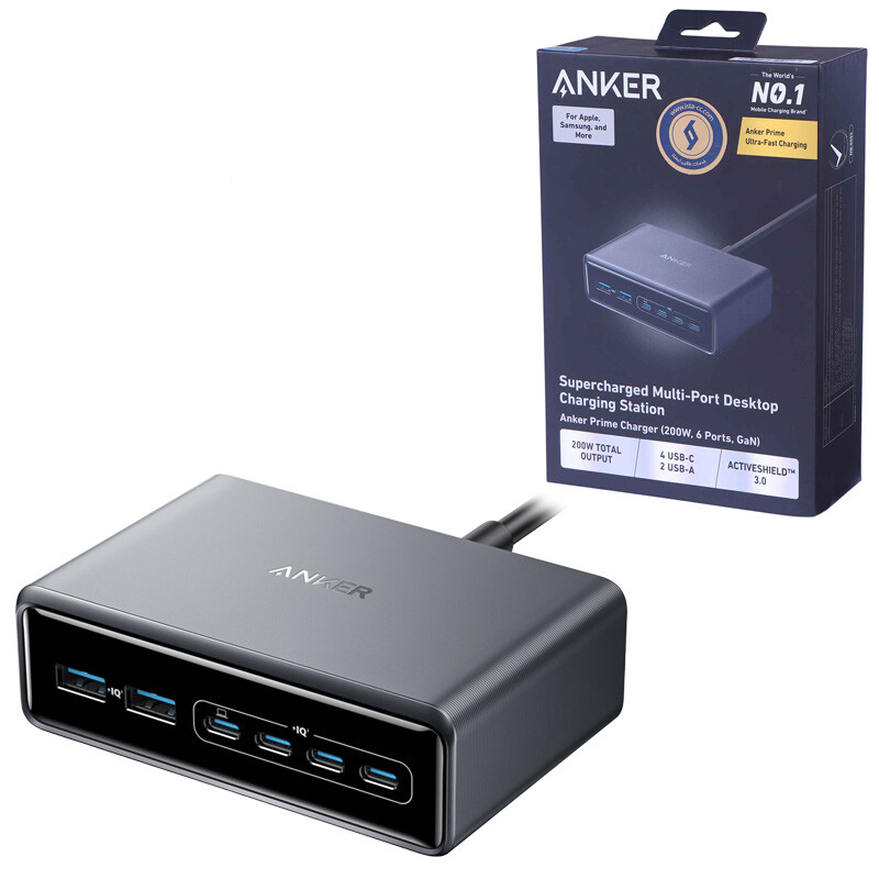 شارژر رومیزی فست شارژ 6 پورت Anker Prime A2683 GaN PD 100W