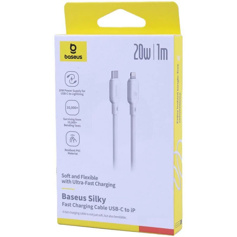 کابل تایپ سی به لایتنینگ فست شارژ 20 وات باسئوس Silky CB000116 P10377700113 طول 1متر