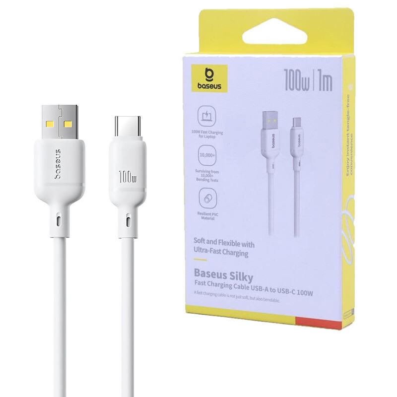 کابل تایپ سی فست شارژ 100 وات باسئوس Silky P10377703113 طول 1 متر